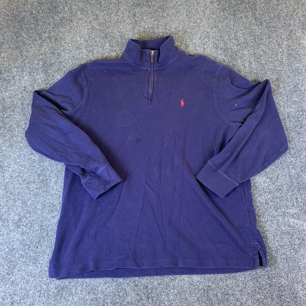 Polo Ralph Lauren Estate Rib Sweater Men XL Blue Pony Logo Quarter Zip Mock Neck